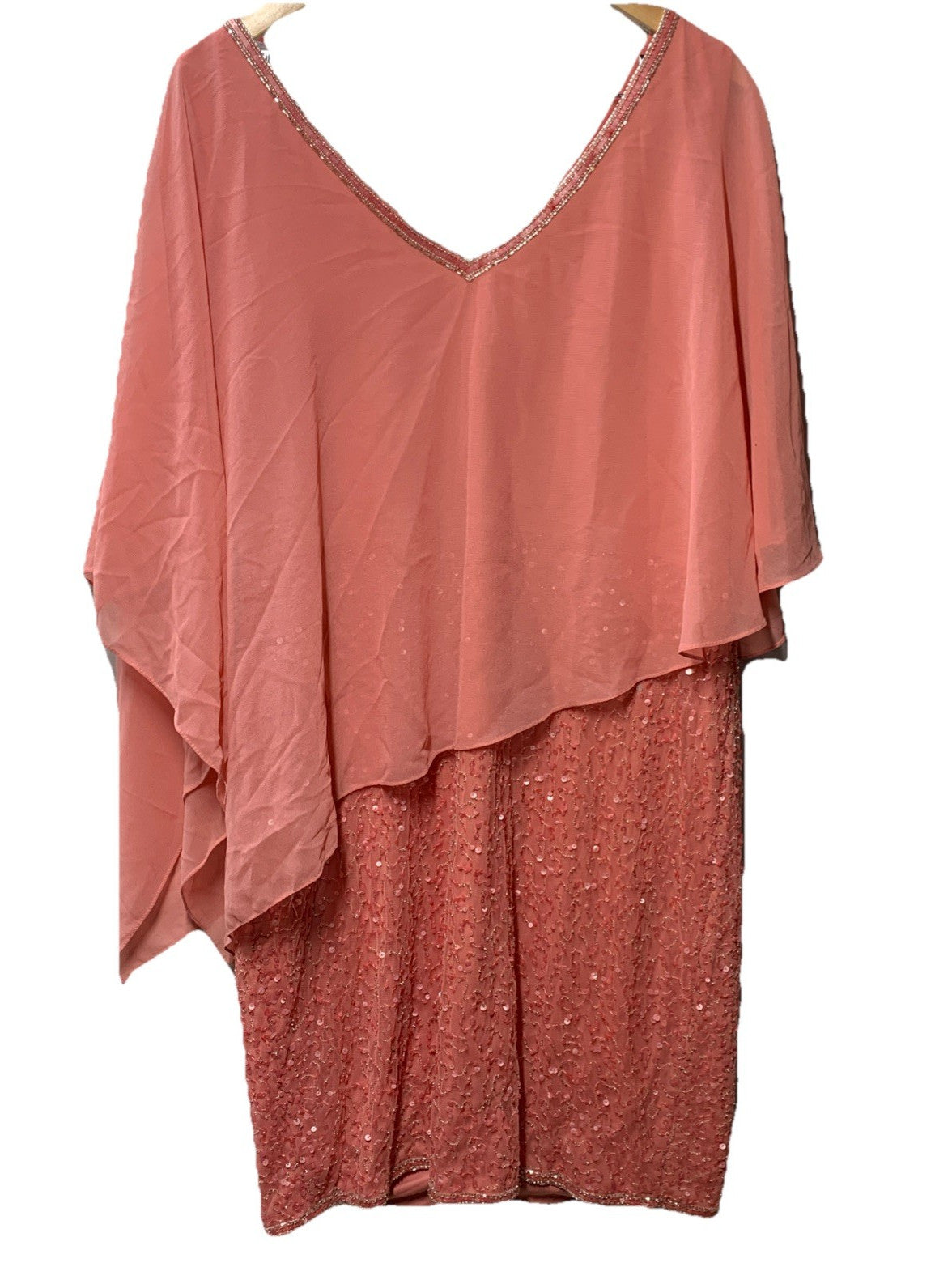 J Kara Caplet Short Cocktail Party Beaded Dress Women’s Size 14W Pull-On Coral