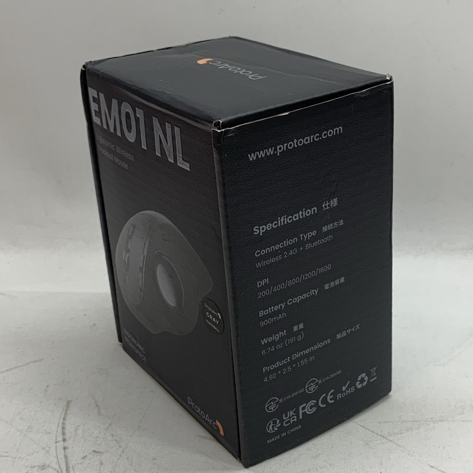 ProtoArc EM01 NL Ergonomic Wireless Trackball Mouse Black for Computer Laptop