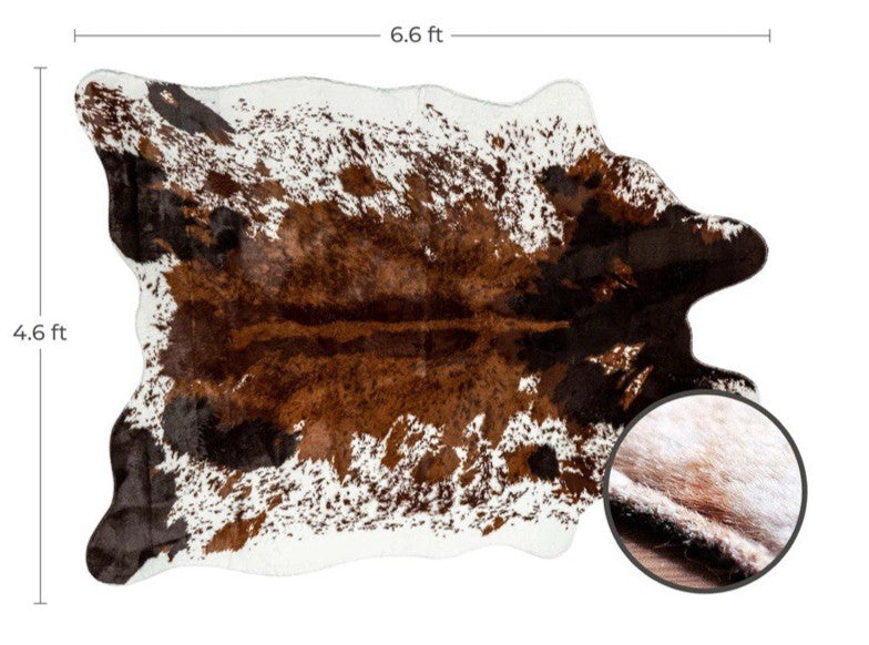 Faux Cowhide Rug (Large) | Hand-Cut, Faux Suede No-Slip Backing |  4.6ft x 6.6ft
