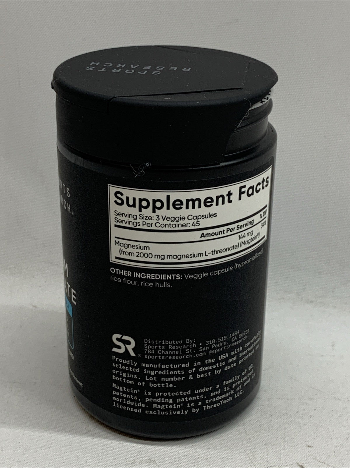 SR Magtein® Magnesium L-Threonate for Memory Focus Cognition 2000mg 135 Capsules