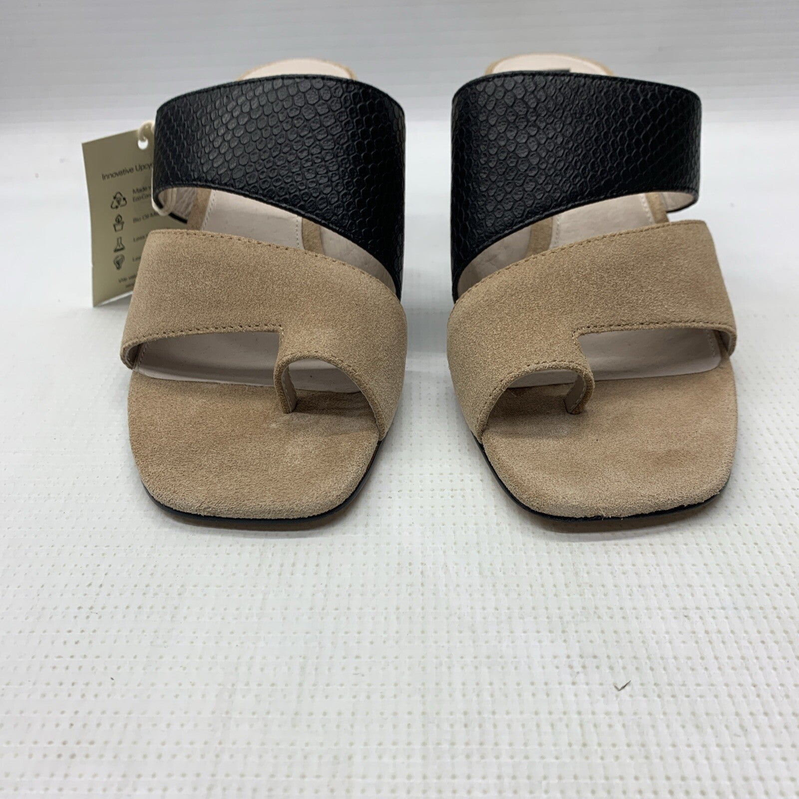 Sanctuary Women's Leather Cafe and Black Brisk Heeled Sandals Size 5.5 Slip-on