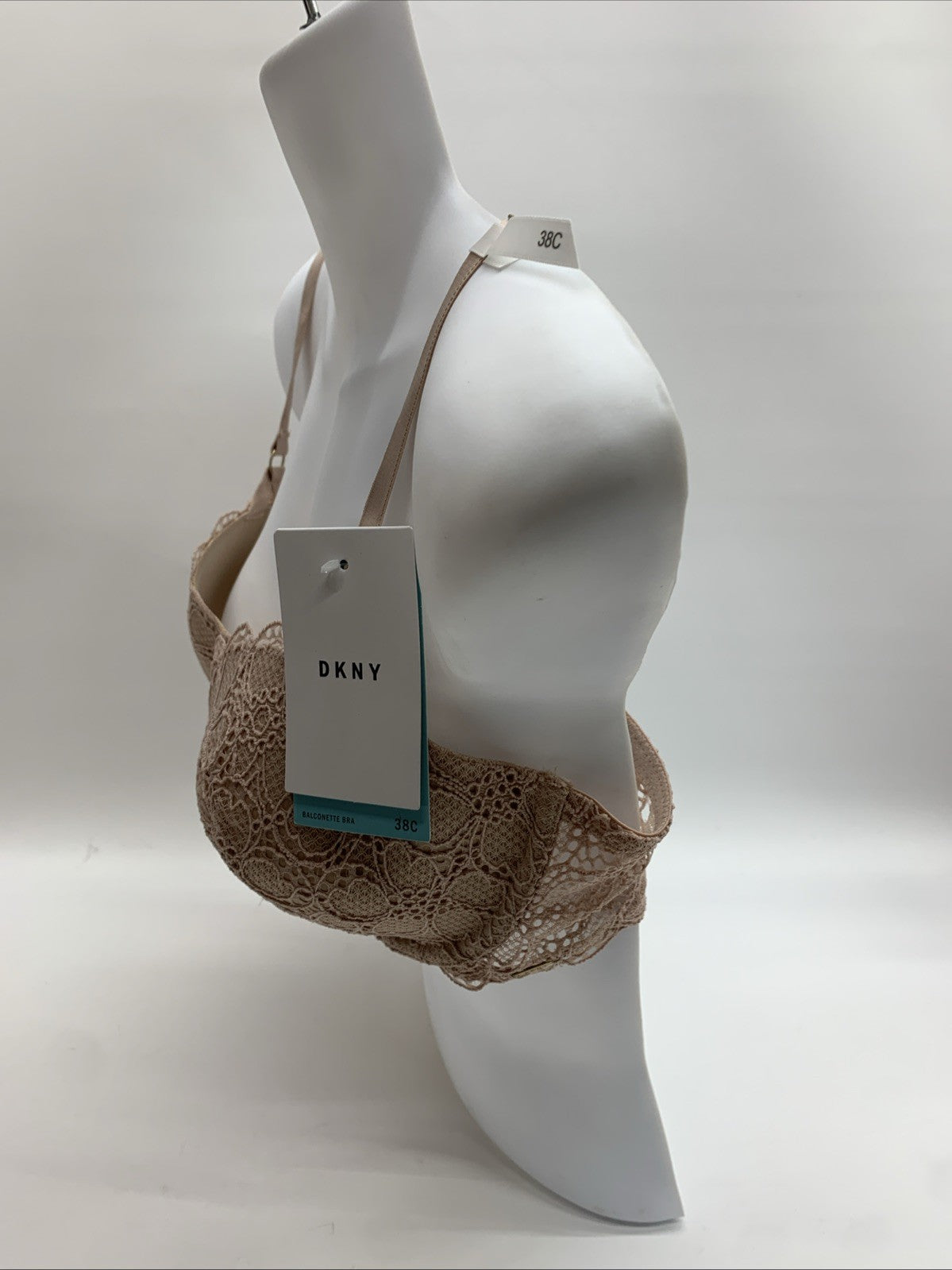 DKNY Superior Lace Balconette Bra Underwire Size 38C Beige DK4500 Lined Cups