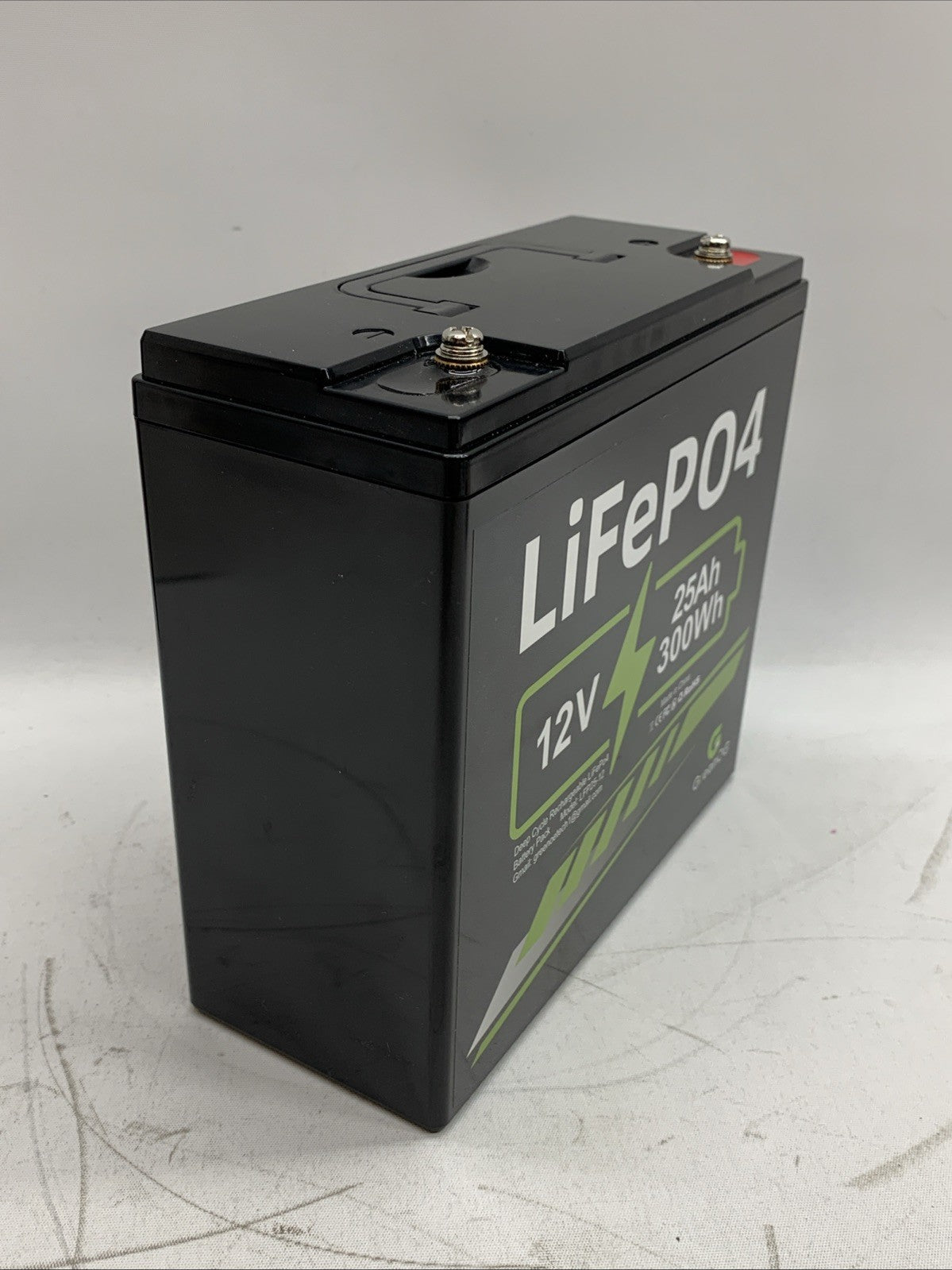 GreenOE LiFePO4 12V 25Ah 300Wh Battery Pack LFP25-12 Deep Cycle Rechargeable