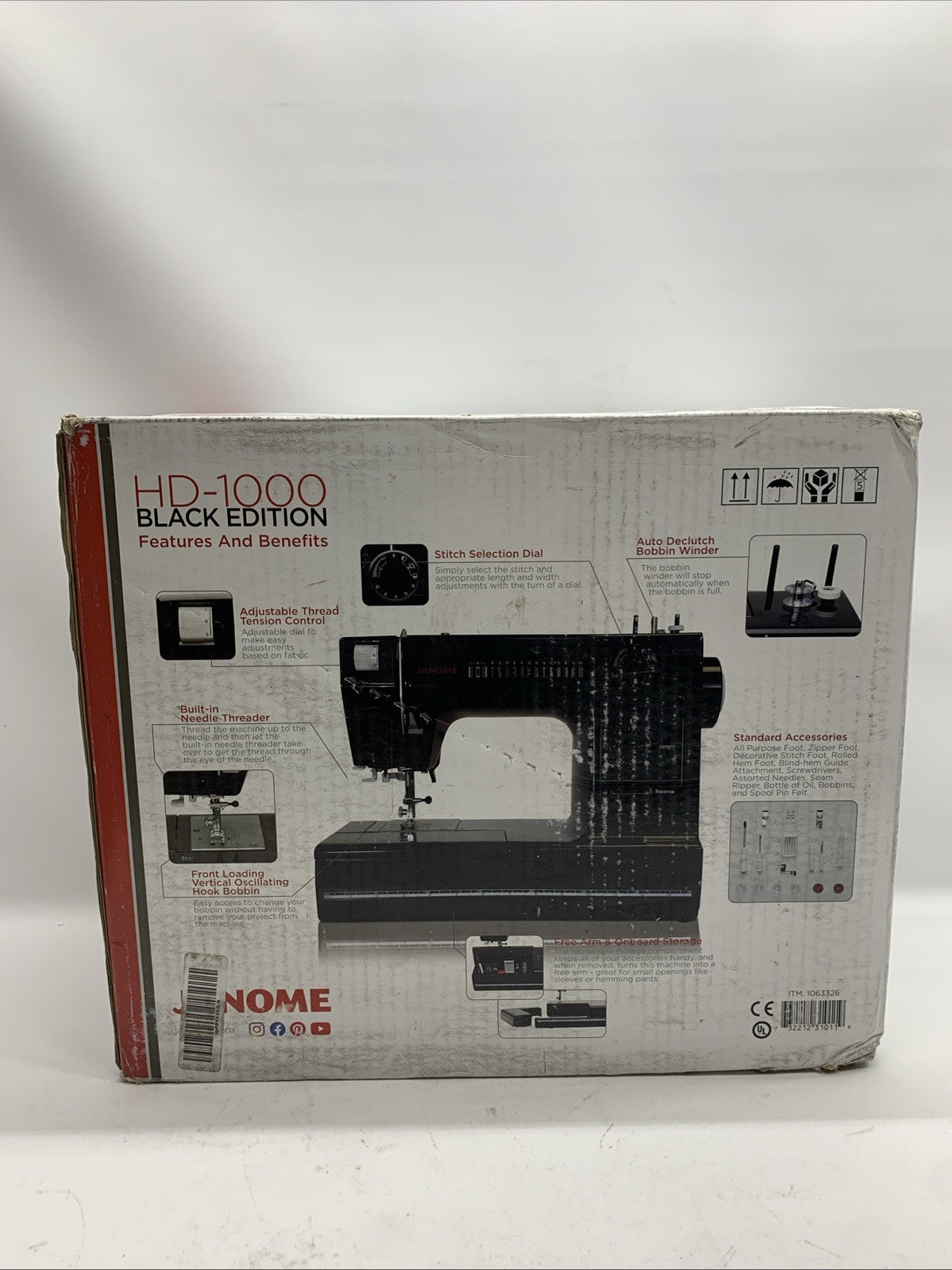 Janome HD1000 Black Edition Heavy Duty Metal Body Sewing Machine 4-Step Buttonho