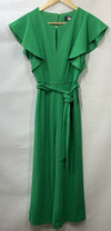 DKNY Womens Navy Flutter Sleeve Keyhole Neck Cropped Jumpsuit Green Size 2P