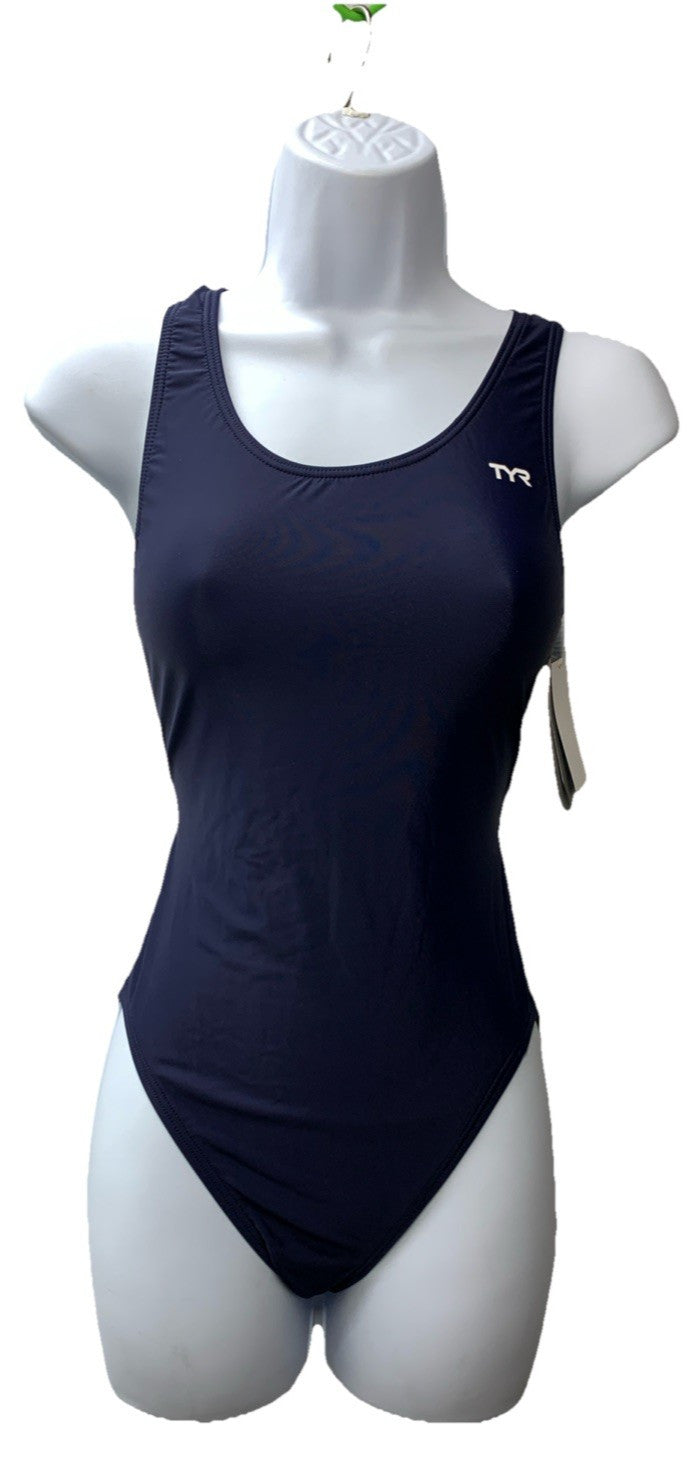 TYR MSO1A Womens Sport Wide Straps Solid X-back One Piece Swimsuit Navy Size 34