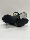 Perphy Rivets Heel Slingback T-Strap Chunky Clear Heels Studded Sandal 7 Black