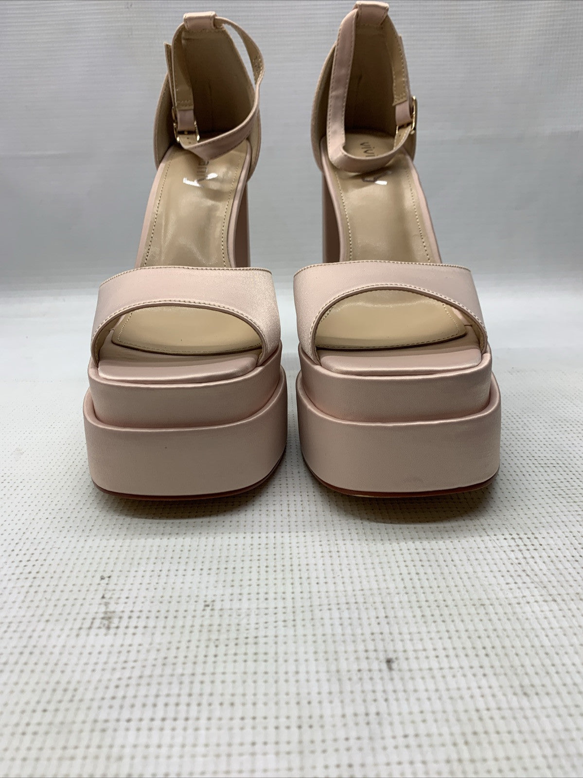 Vivianly Womens Platform Ankle Strap Open Toe Chunky Block High Heels Nude Sz 9