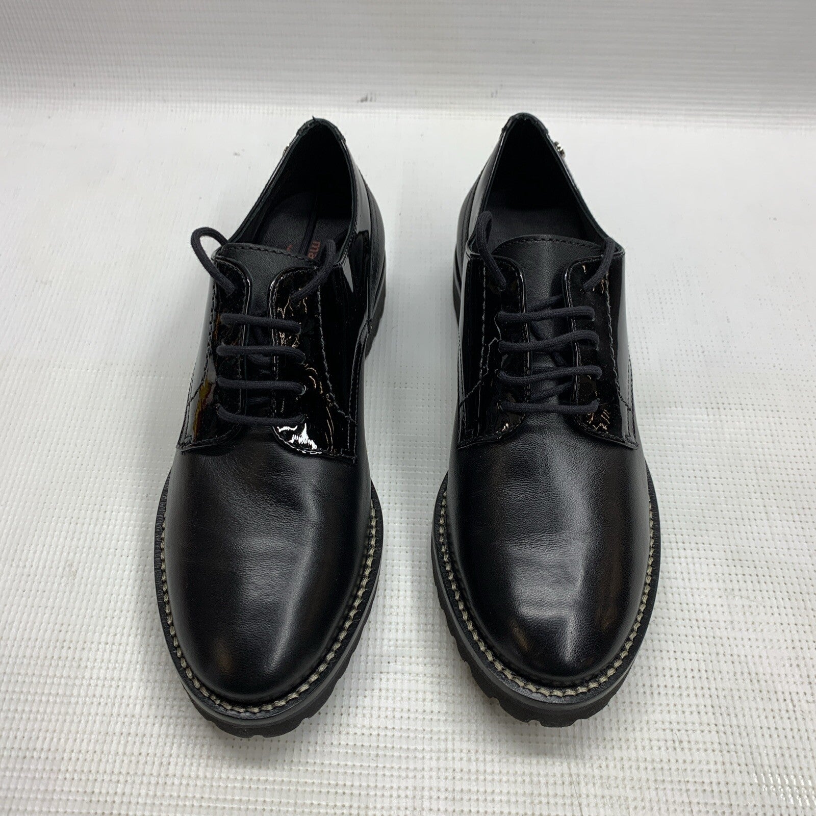 Marc Joseph Black Nappa Patent Columbus Shoes Circle Oxfords Size 6.5 Lace-up