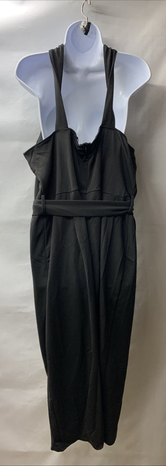 Plus size black wrap front sleeveless party dress for women by The Family Flips, size 20W, stylish and elegant evening wear.