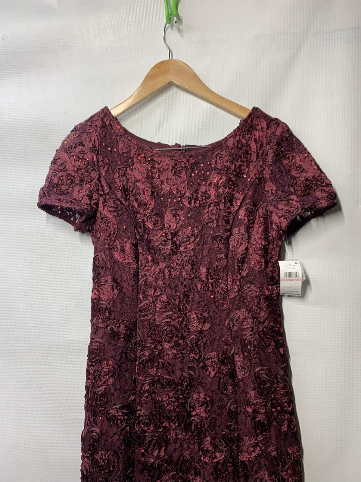 Alex Evenings Long Rosette Mother of The Bride Dress 112788 Size 10 Short Sleeve