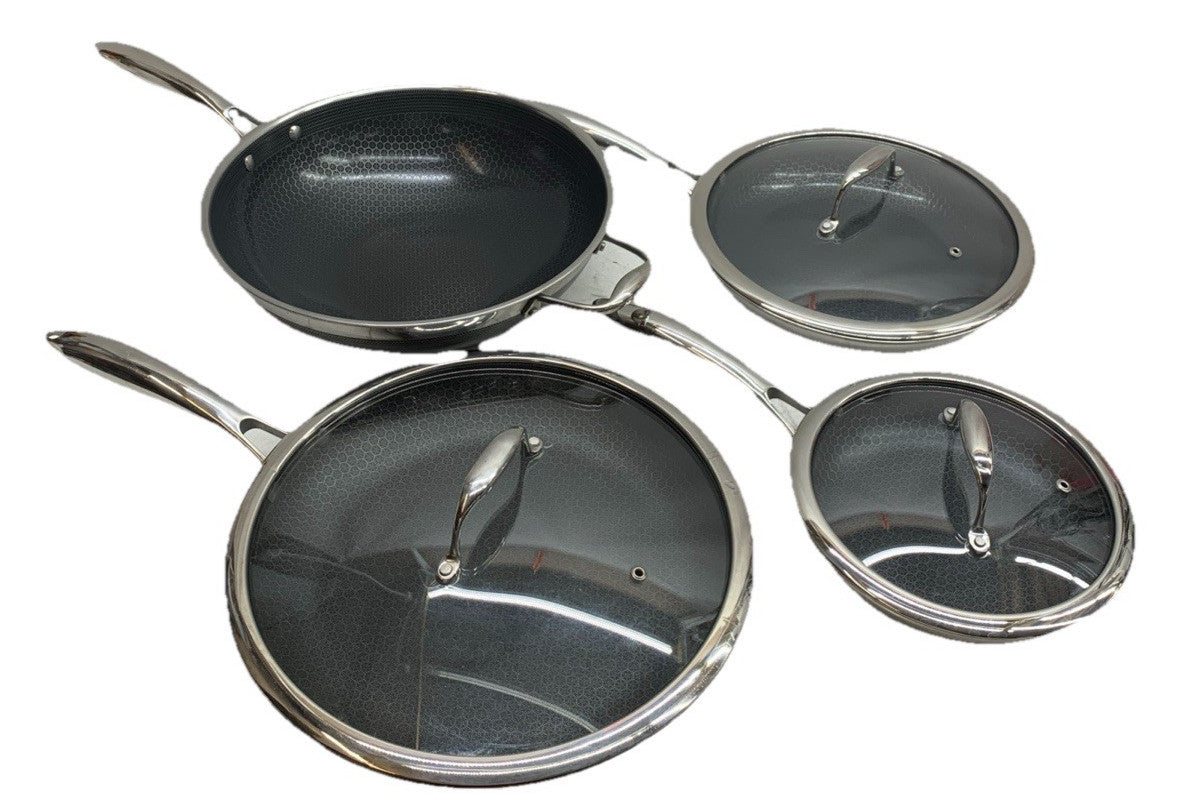 HexClad 7-Piece Cookware Fry Pan Set 8”  10”  12” Inch W/ Lids & 12” Wok - USED