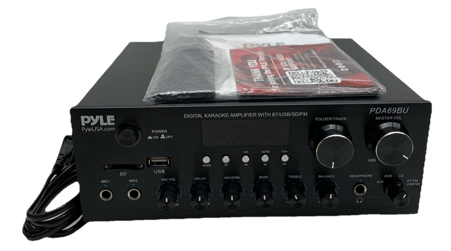 Pyle Stereo Karaoke Amplifier Audio Receiver w/Remote Control Bluetooth Black