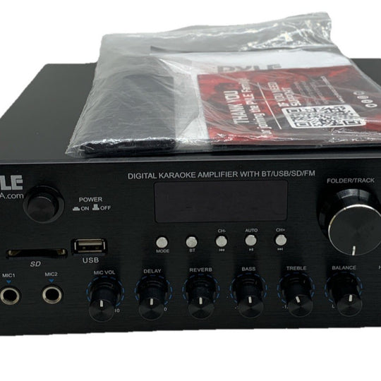 Pyle Stereo Karaoke Amplifier Audio Receiver w/Remote Control Bluetooth Black
