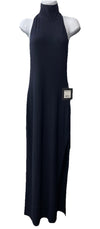 Norma Kamali Womens Halter Turtle Side Slit Gown Size Size S/36 Sleeveless Black