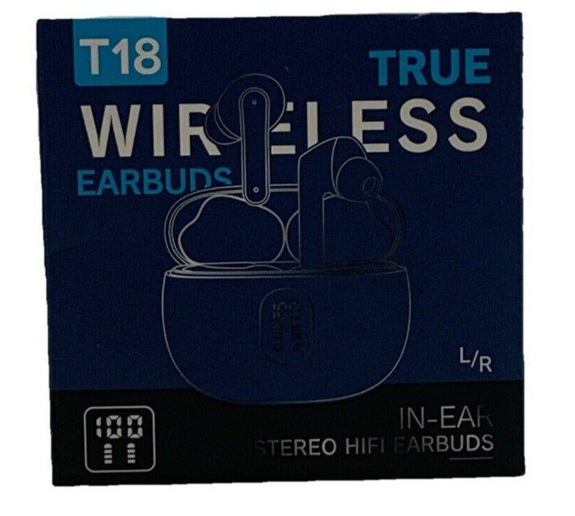 True Wireless Earphone Bluetooth Ear Buds T18 White Hifi LED Digital Display