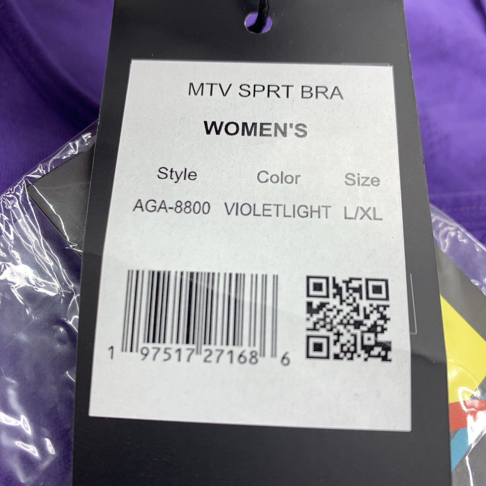 MTV Women's Sports Bra, Longline Seamless Athletic Workout Top Size L/XL Violet