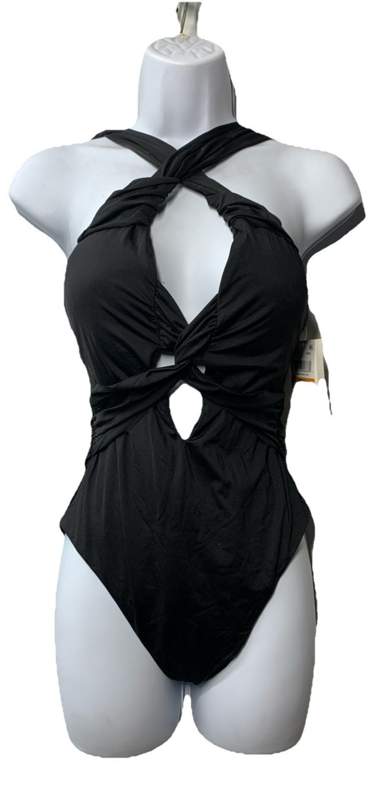 Becca 851057A Twist One-Piece Swimsuit Black Size Small Swimwear Removable Cups