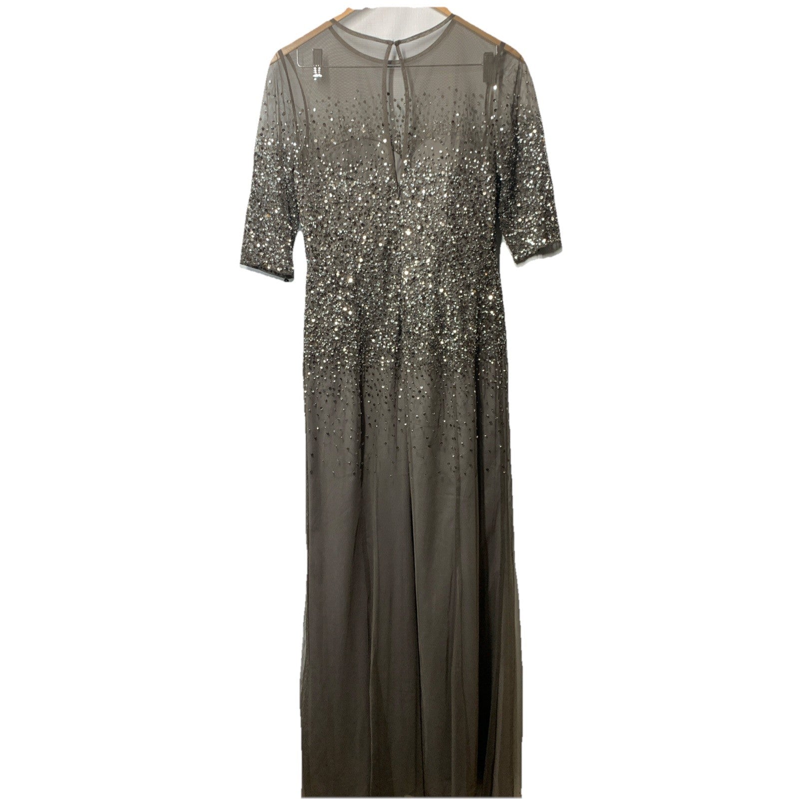 Adrianna Papell Women's Light Sliver Beaded Illusion Column Evening Gown Size 10