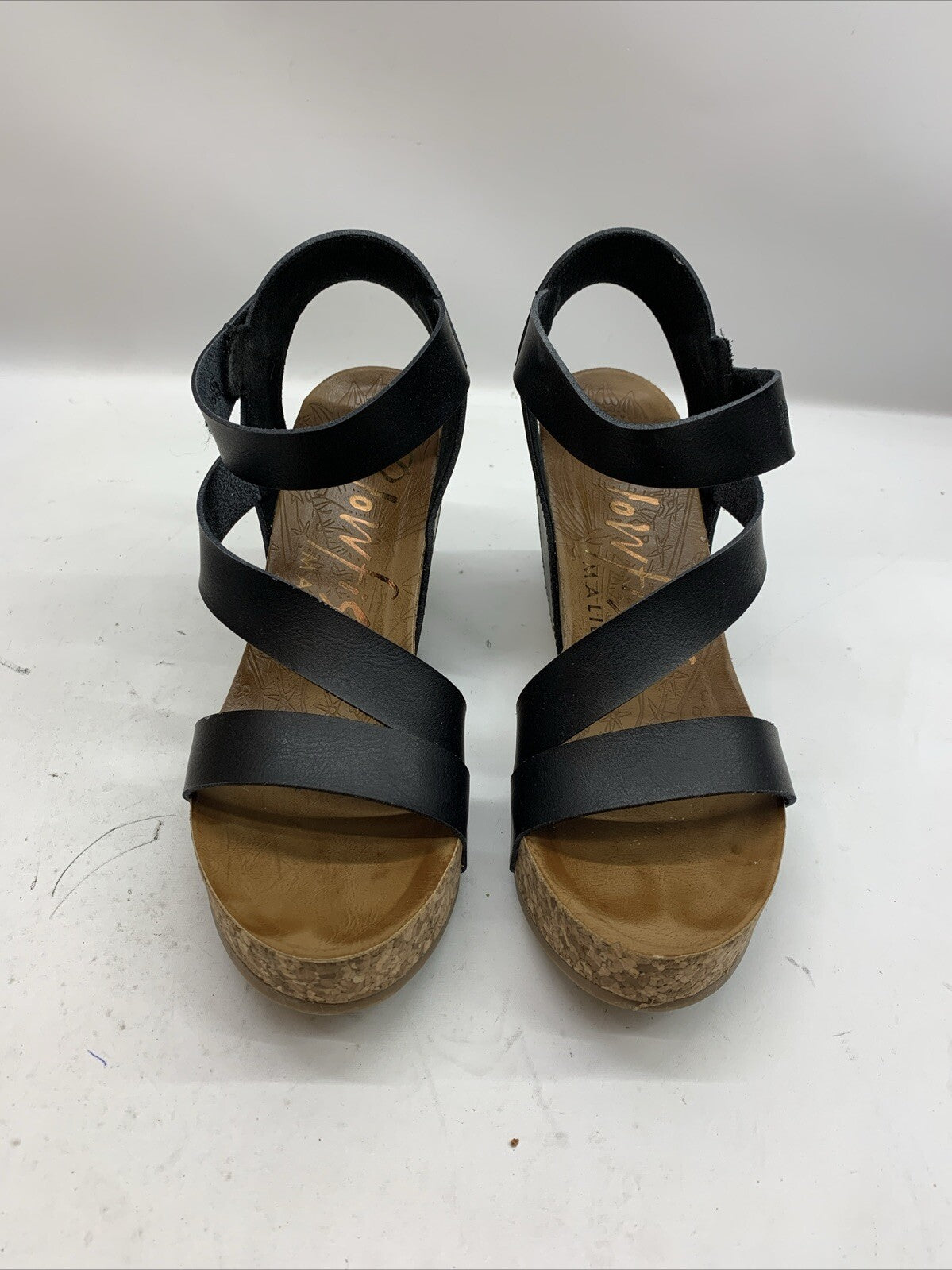 Blowfish Malibu Women's Hapuku Wedge Sandal Scotch Dyecut Size 10 Black Open Toe