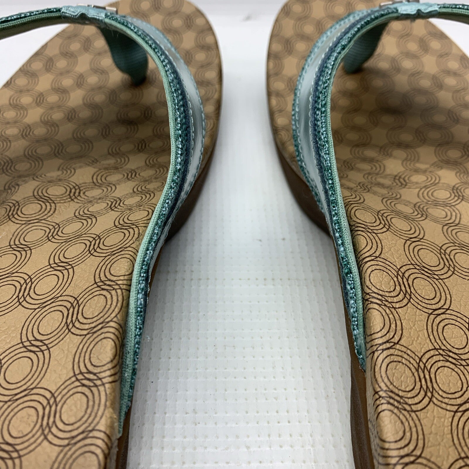 Spenco Orthotic Women's Cabo Flip-Flop Size US 12D Aqua Leather/Textile Upper