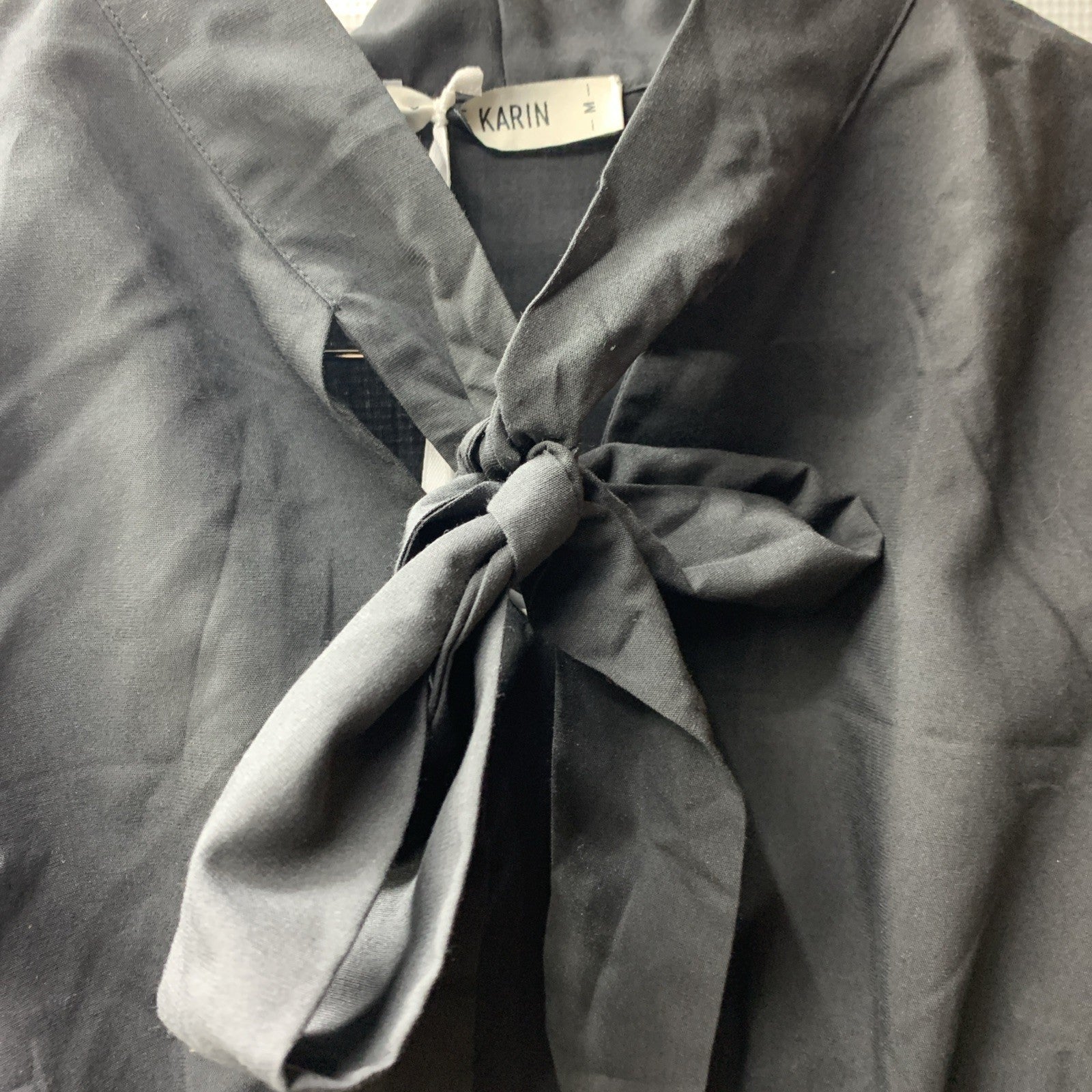 GRACE KARIN Women's Office Bow Tie Blouse Short Puff Sleeve Peplum Blue Size Med