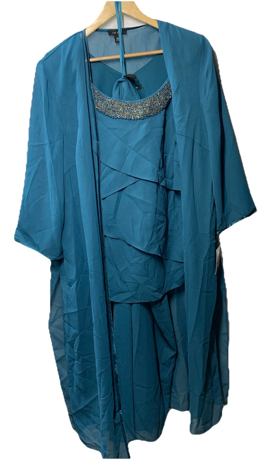 LE BOS Women's 27854 3 Piece Formal Elegant Suit Pant Set Size 16W Peacock Teal