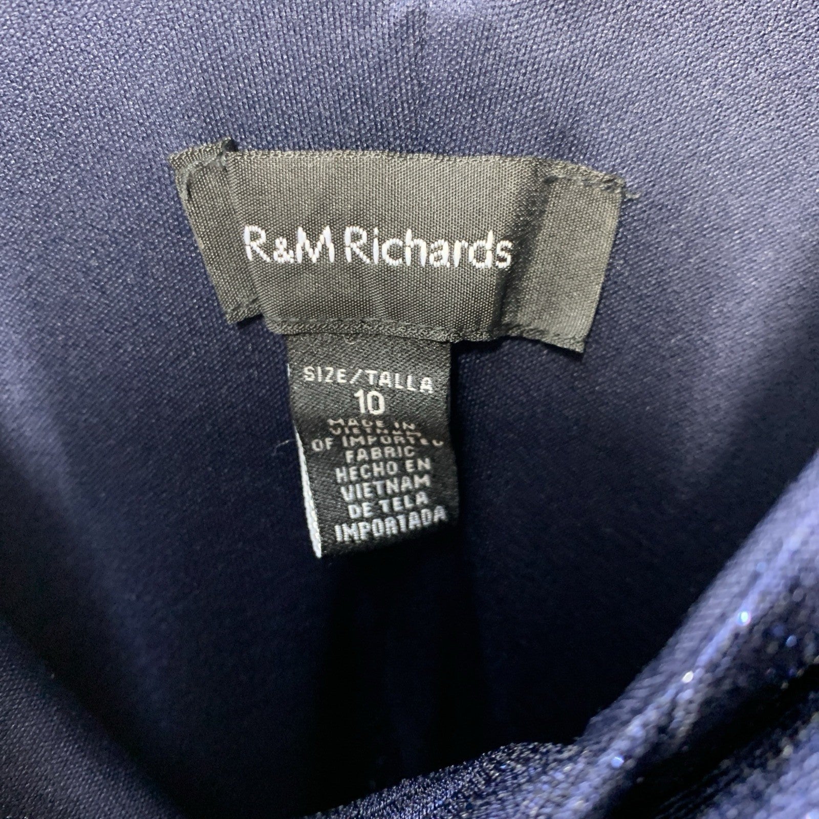 R&m Richards Women's Glitter Knit Chiffon Evening Gown Navy Blue 10 Sleeveless