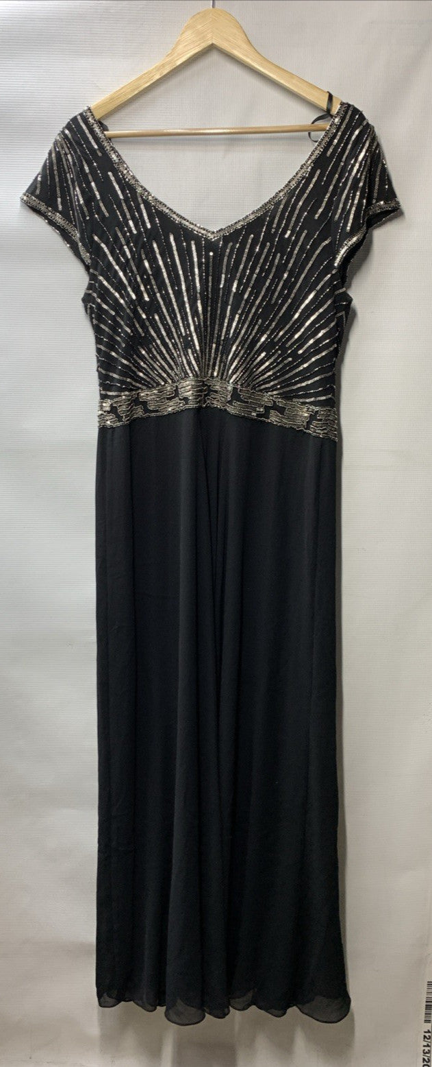 JKara Women's Sweetheart Neck Long Dress Size 18 Black with Silver Beads
