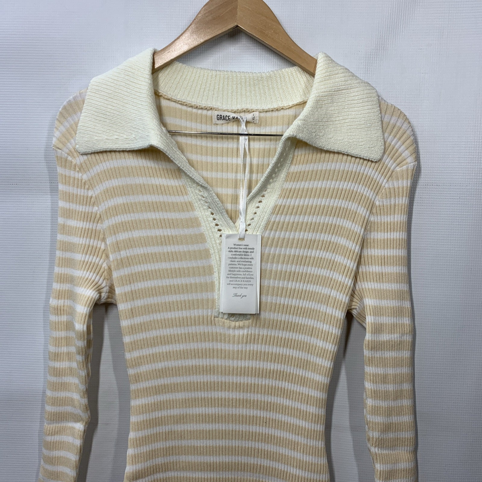 GRACE KARIN Women's Long Sleeve Sweater Dress Casual V-Neck Knit Size XL Ivory
