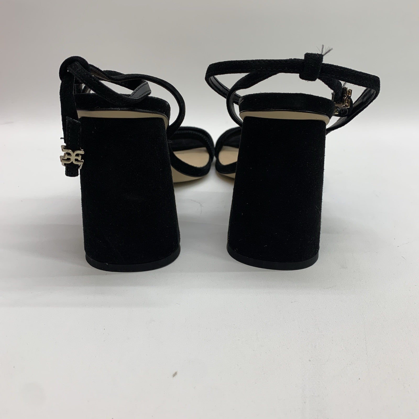 SAM EDELMAN Women's Size 9.5 Kia Sculptural Heel Ankle Strap Sandals Black Suede