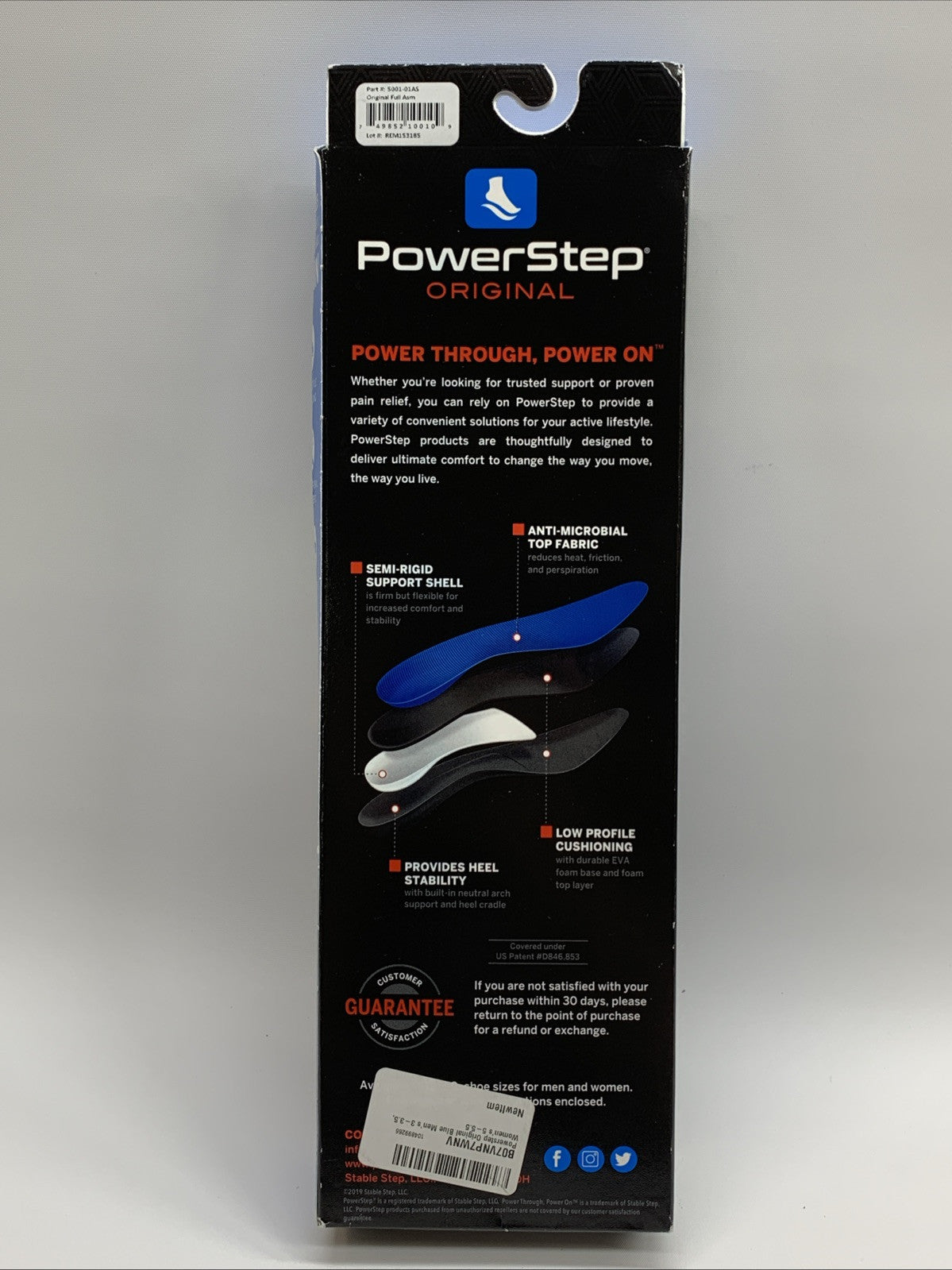 Powerstep Original Blue Full Length Insoles 5001-01AS Men's 3-3.5, Women's 5-5.5
