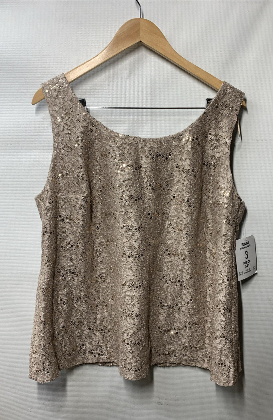 R&M Richards 3-Piece Lace Tank Top and Pant Set with Sheer Lace Jacket Size 16W