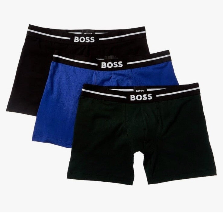 Hugo Boss Men's Bold Boxer Trunks Medium Organic Cotton Blue Navy Black - 3 Pack