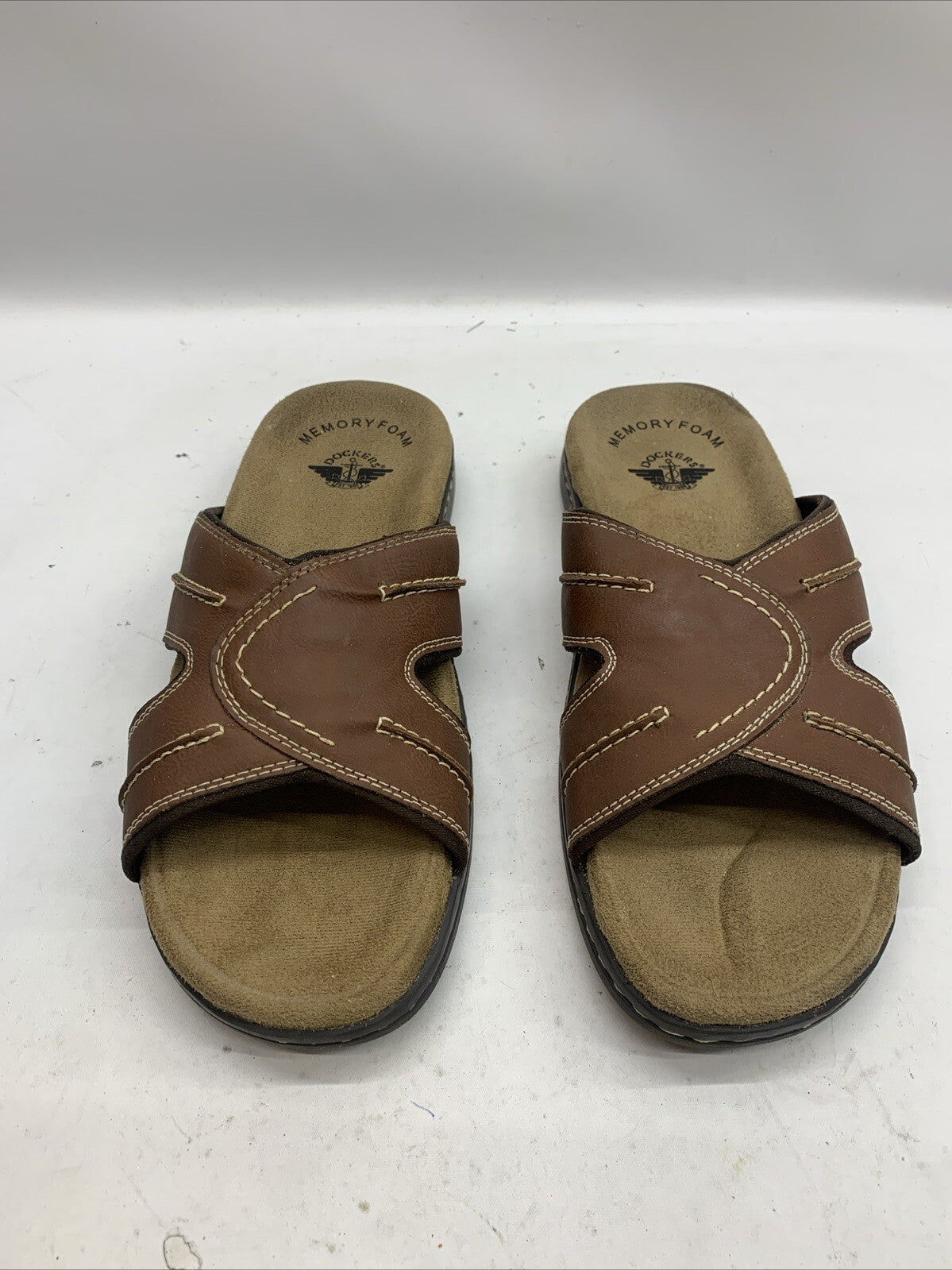 Man's Sandals Dockers Sunland 9W Brown Open Toe 90-21397 Slip On Casual Slide