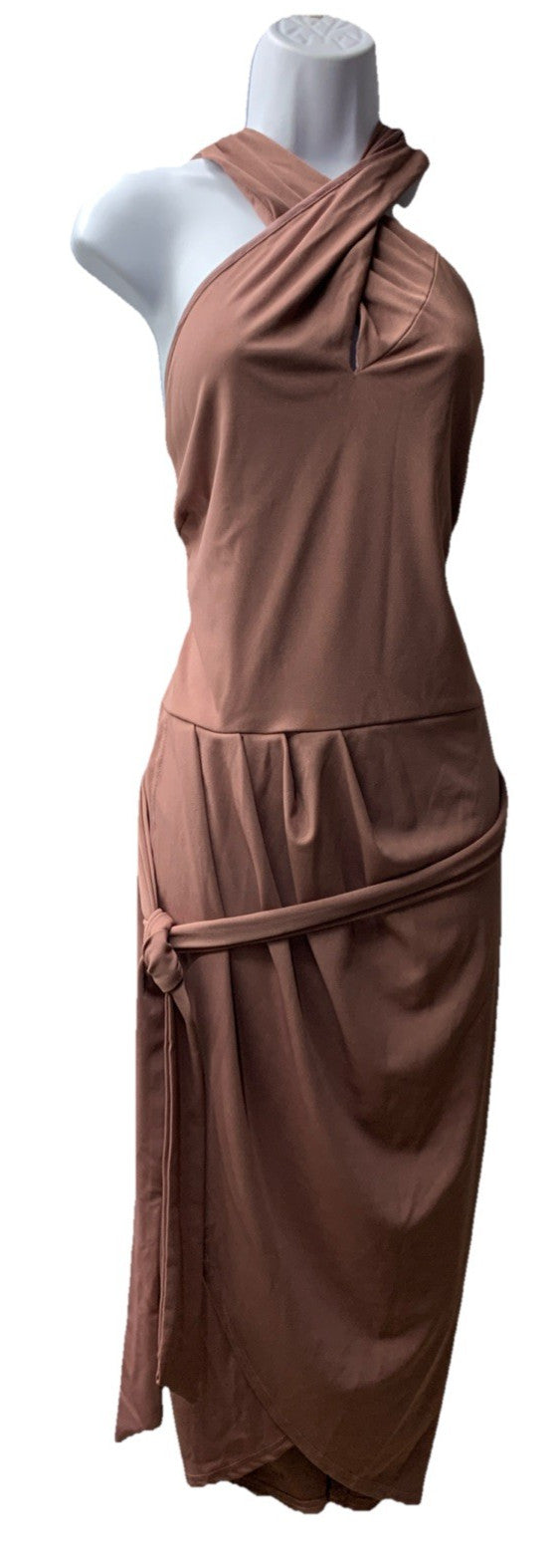 Hanna Nikole plus size sleeveless wrap front halterneck party dress in size 22W, stylish and elegant for women.