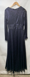 Betsy & Adam Women's A24903 Long Sleeve V-Neck Dress Floor-Length Navy Size 10