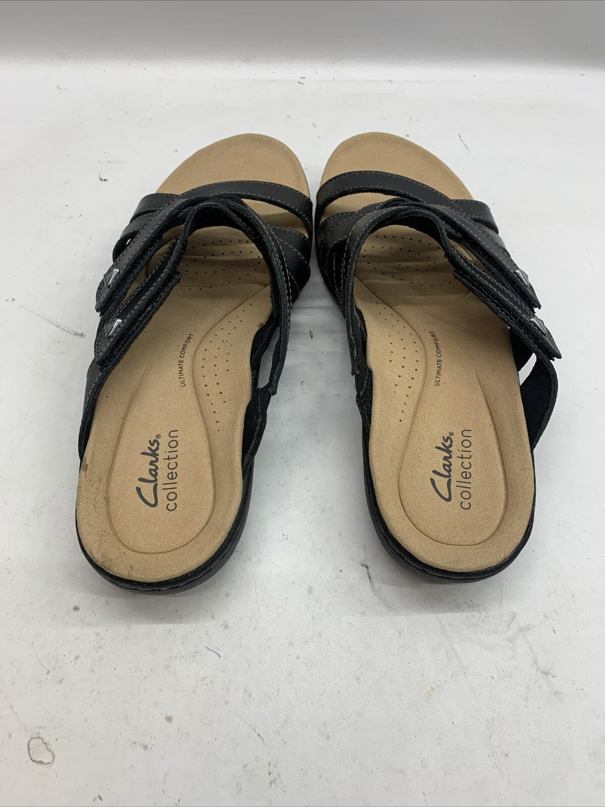 Women's Clarks Laurieann Bali Sandals Black Leather Size 9 Open Toe Slip-on