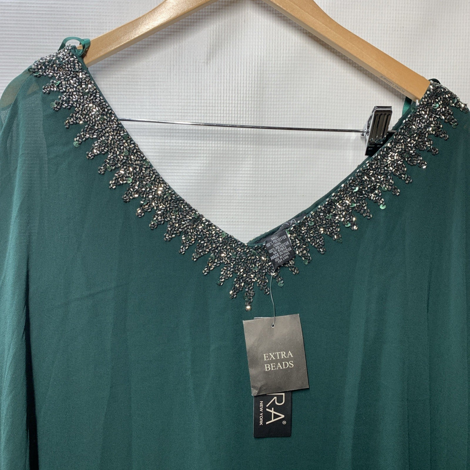 J Kara womens Embellished Overlay Gown Formal Dress Green V-Neck Pull-on Size 10