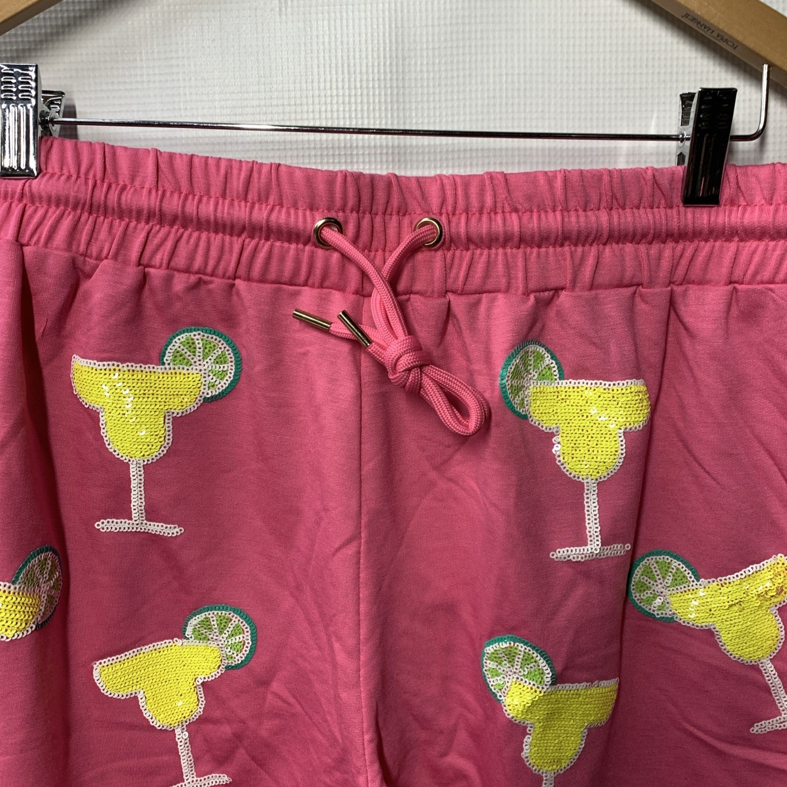 Emily Margaritas Pink On-The-Go Polyester Blend Loungewear Short Shirt Set Large