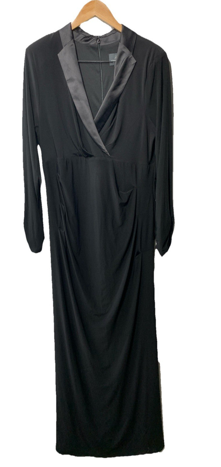 Adrianna Papell Tuxedo V-Neck Stretch Tuxedo Long Sleeve Maxi Dress Black Sz 18