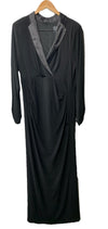 Adrianna Papell Tuxedo V-Neck Stretch Tuxedo Long Sleeve Maxi Dress Black Sz 18