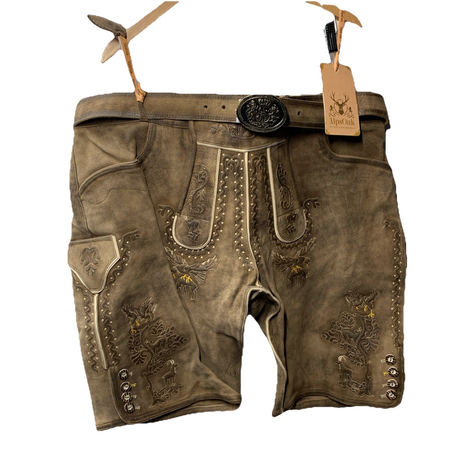 AlpsOak Men's Oktoberfest Lederhosen Authentic German Leather Shorts Size 58