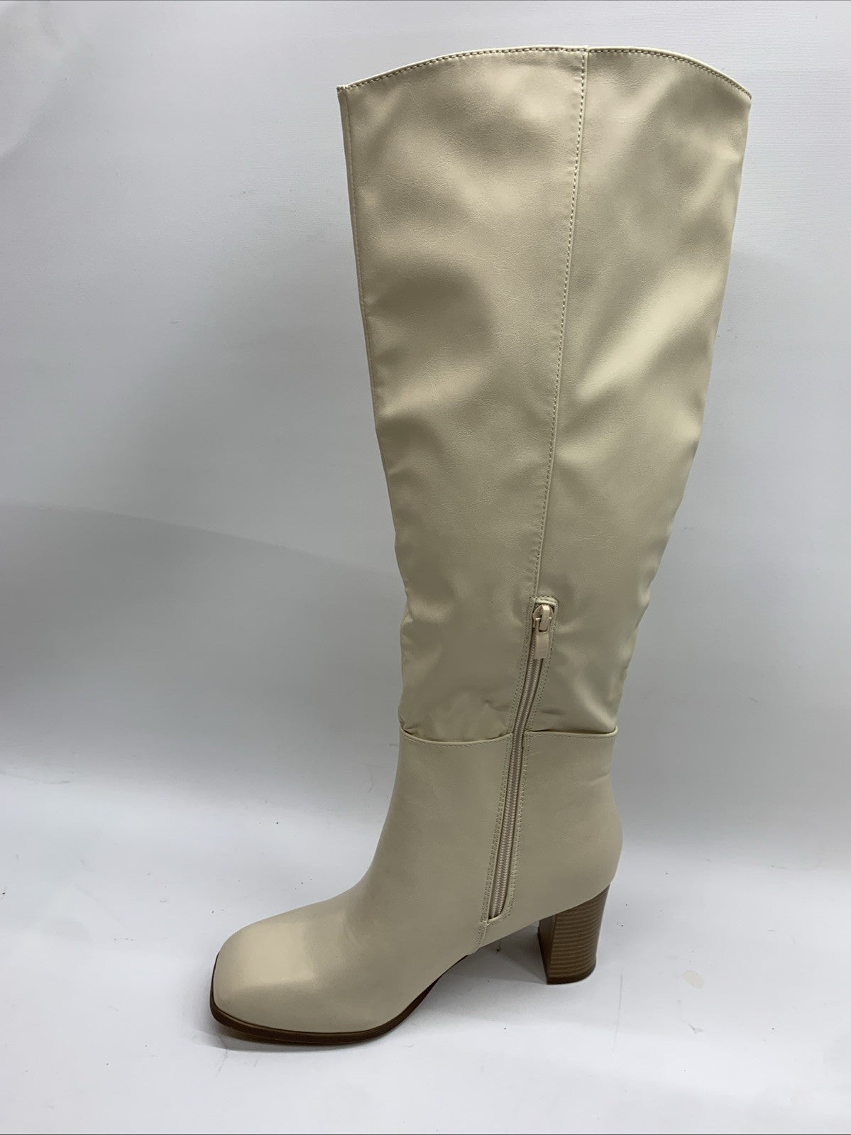 Coutgo Womens Faux Suede Knee High Boots Side Zipper Chunky Heel Stretch Winter