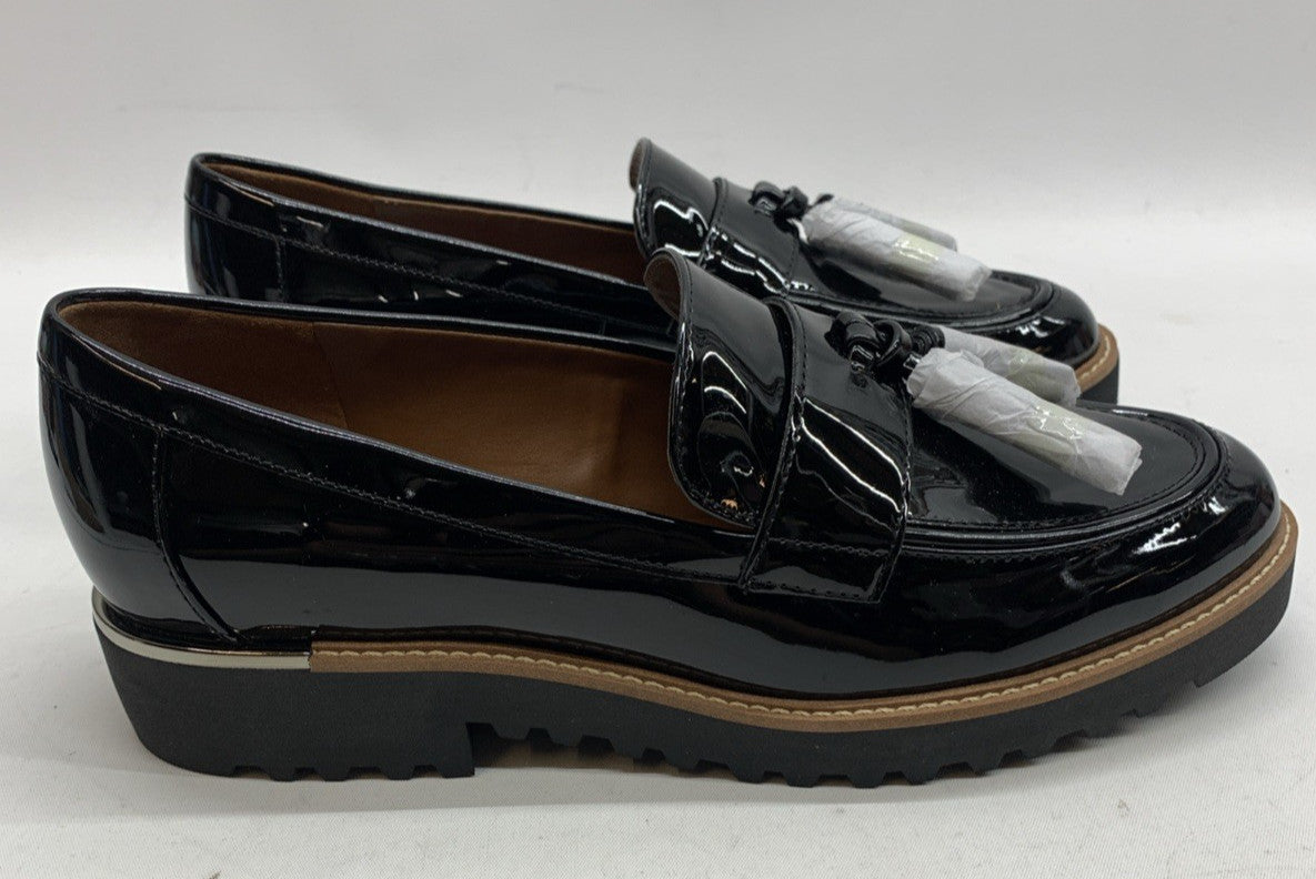 Franco Sarto Womens L-Carolynn Loafer Size 9.5 W Black Patent Platform Shoe