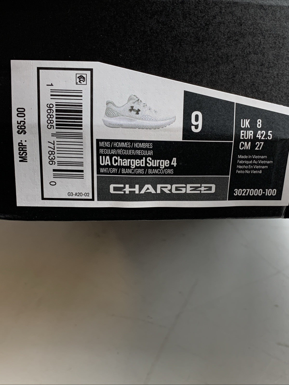 Under Armour Men's UA Charged Surge 4 Sneaker 3027000 Size 9 Running Walk Shoes