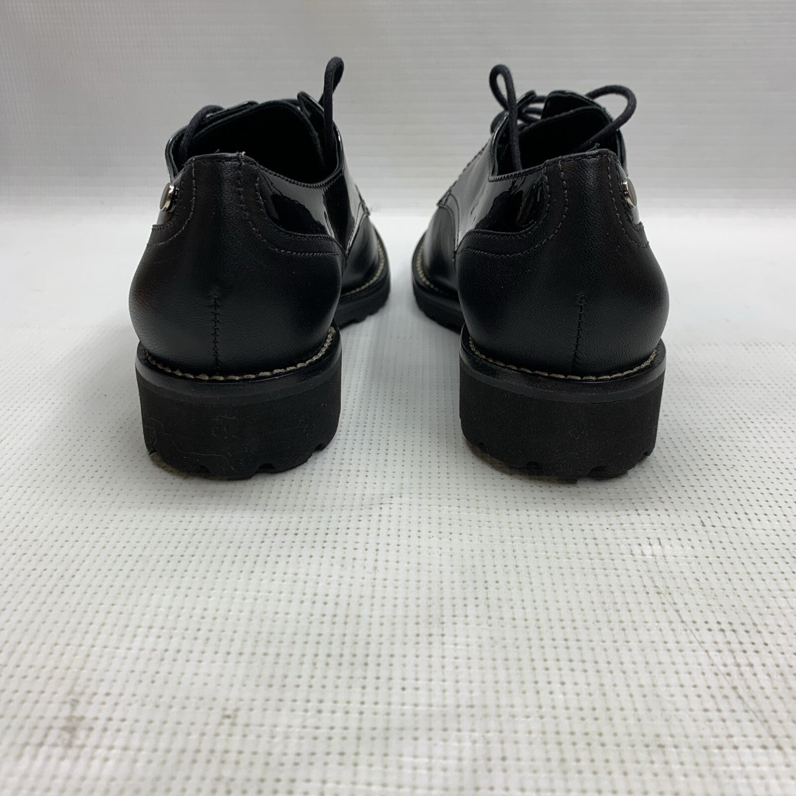 Marc Joseph Black Nappa Patent Columbus Shoes Circle Oxfords Size 6.5 Lace-up