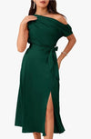 GRACE KARIN Sleeveless One Shoulder Midi Cocktail Party Dress Small Green Flowy