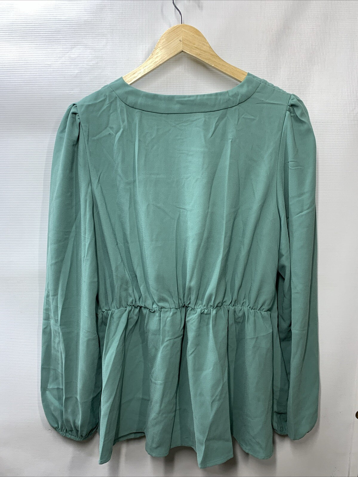 GRACE KARIN Elegant V Neck Peplum Tops Tie Front Long Bell Sleeve Size XL Teal