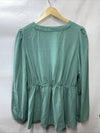 GRACE KARIN Elegant V Neck Peplum Tops Tie Front Long Bell Sleeve Size XL Teal